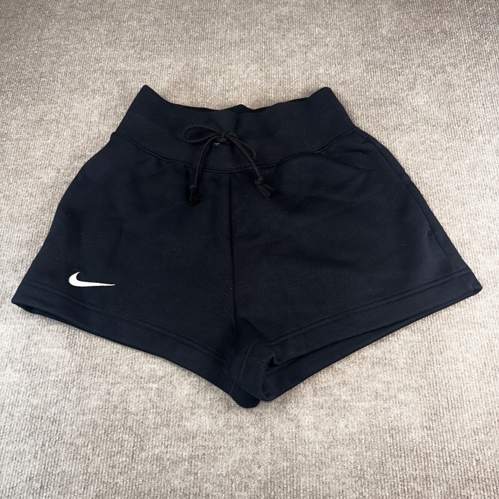 Nike Women Black Fleece Athletic‎ Shorts Drawstring Waist Swoosh XS 5903